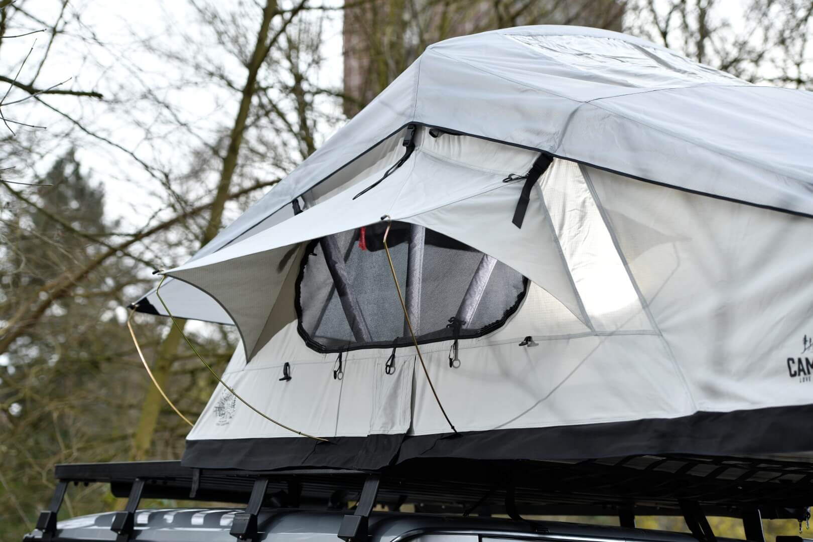 White roof tent with panoramic window on the Audi A3