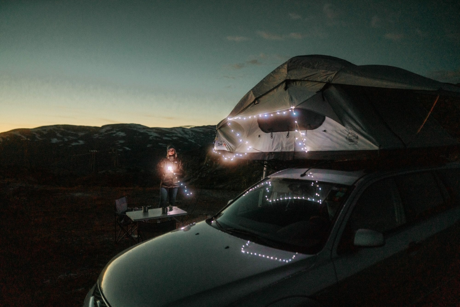 Roof tent lighting with fairy lights