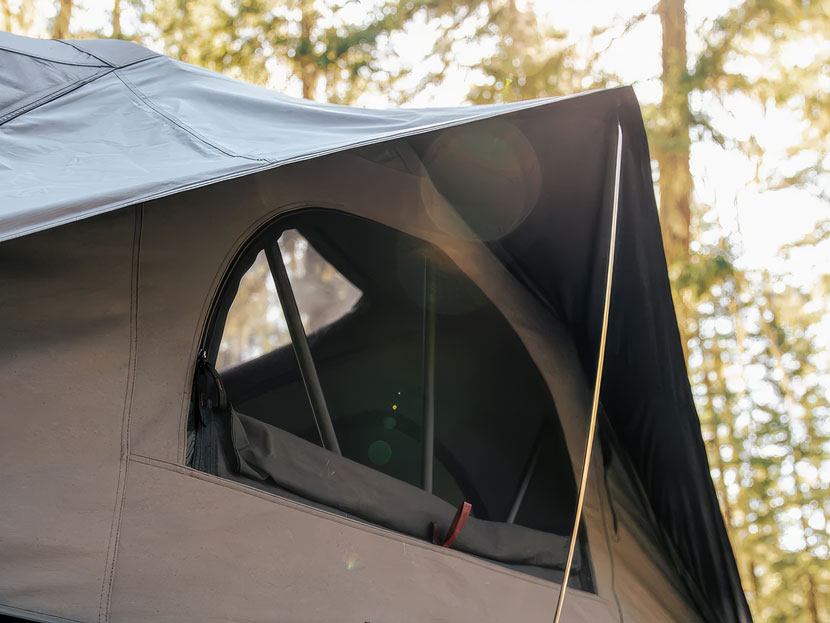 Covered windows. The new curved design makes it easy to tension and set up the rain cover from the inside.