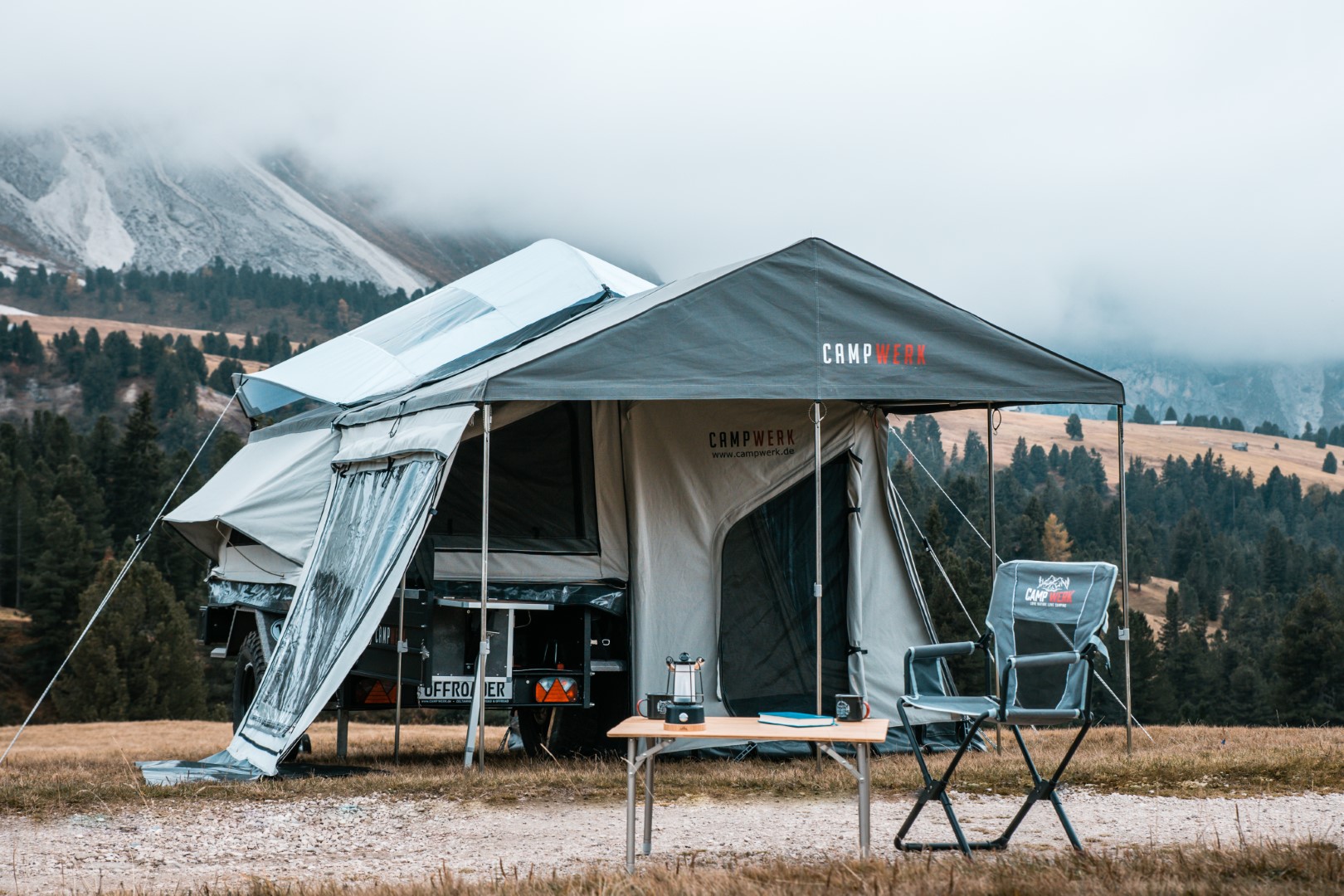 Tent trailer camping in nature