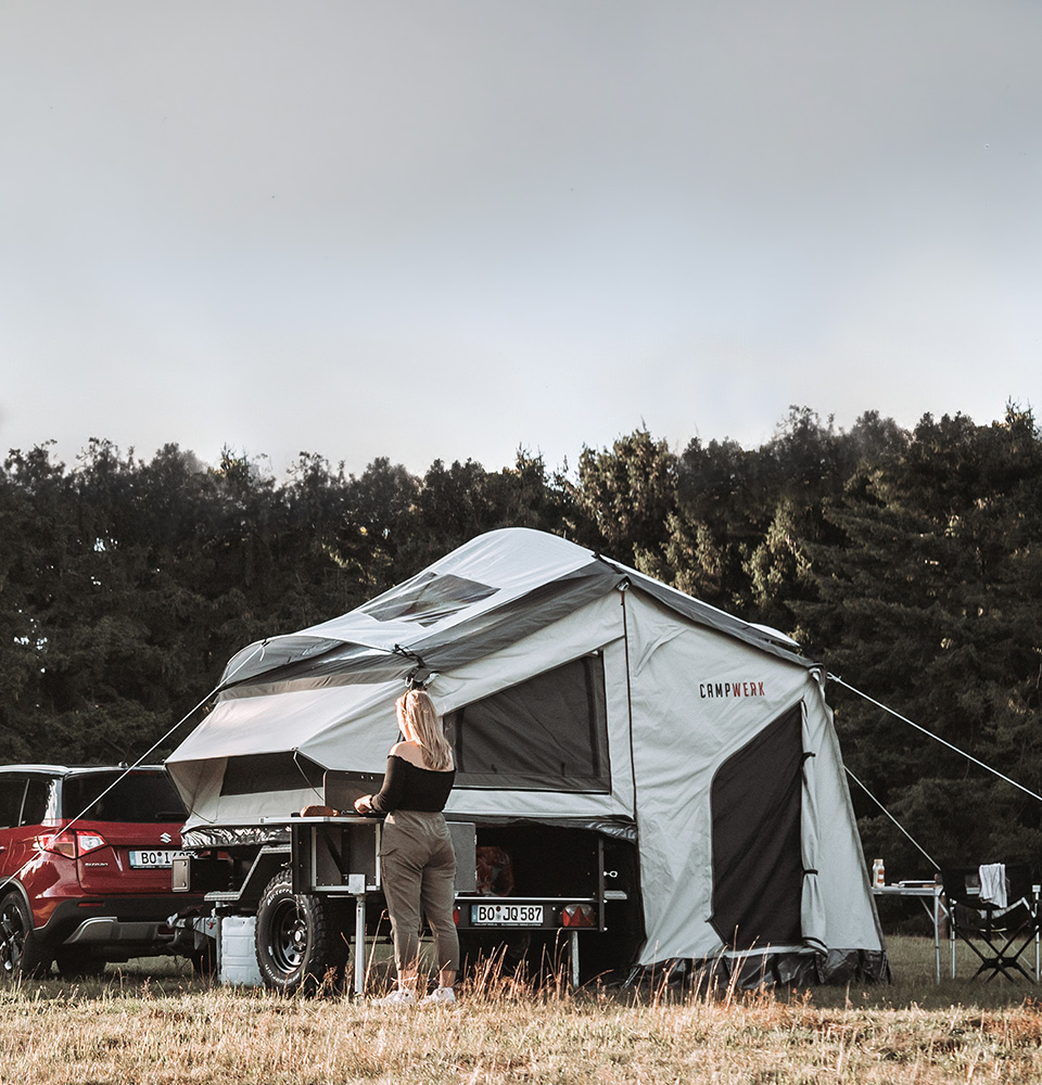 Tent trailer with awning tent while camping